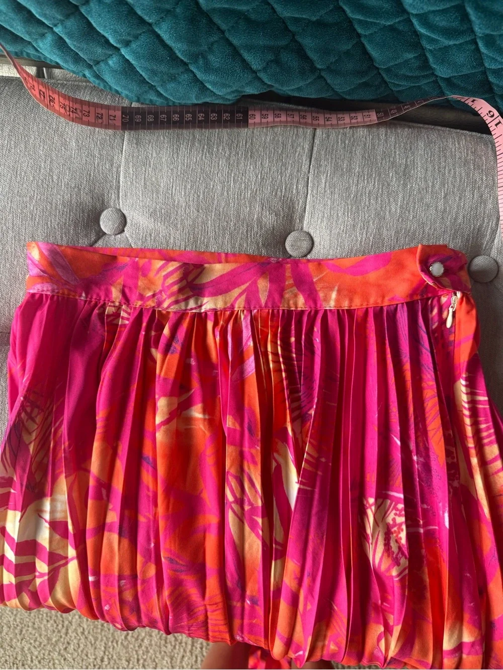 Bright Pink Tropical Print Pleated Midi Skirt and Matching Crop Top Set